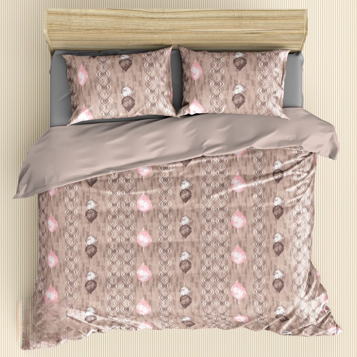 Beige Geometric 180 TC Cotton Super King Size Bed Sheets With Pillow Cover