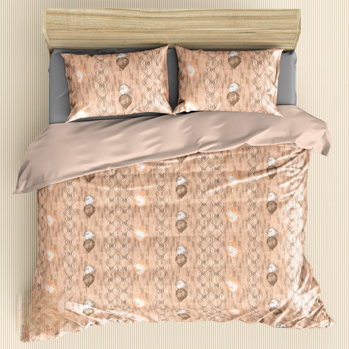 Peach Geometric 180 TC Cotton Super King Size Bed Sheets With Pillow Covers