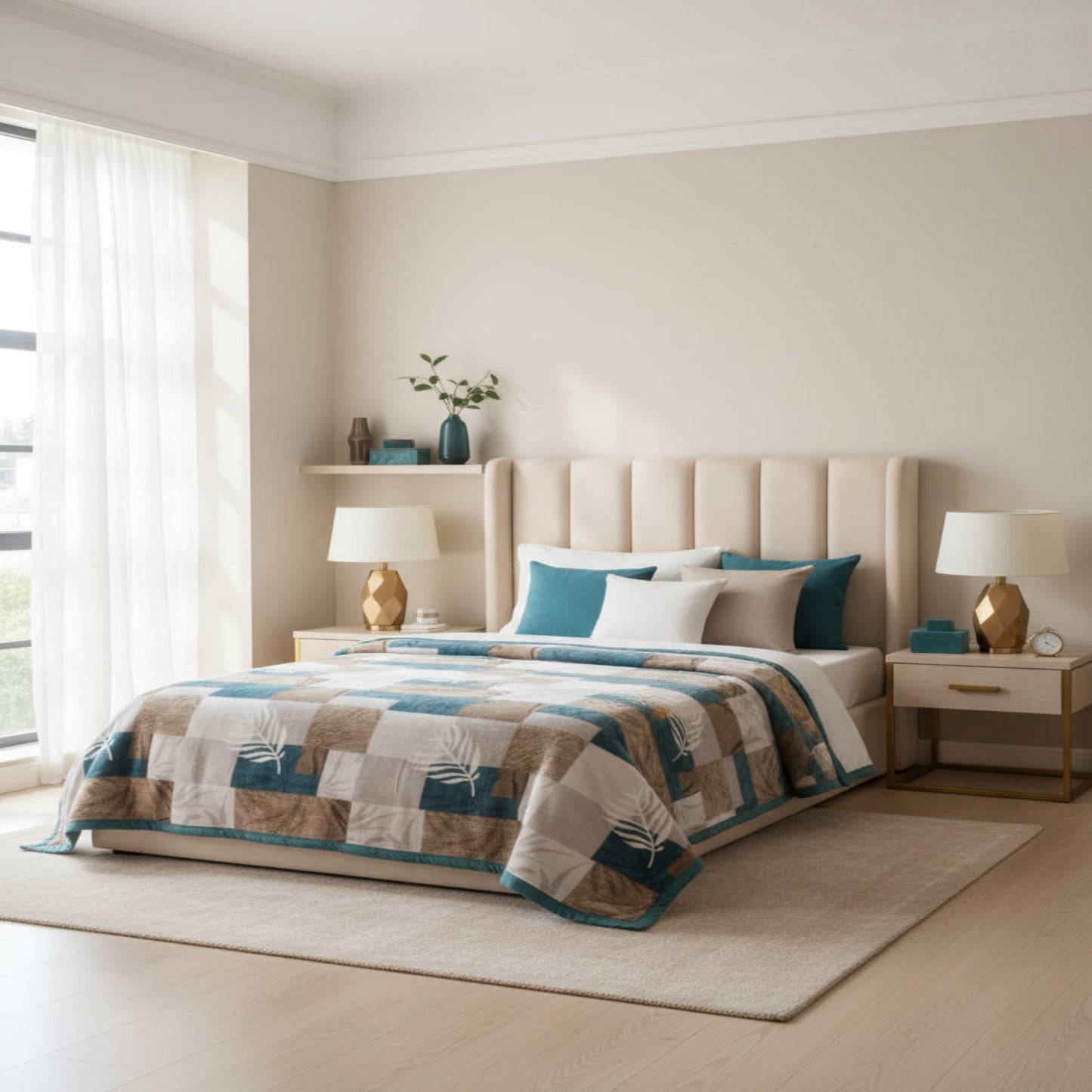 Green Super Soft Top Class Single Bed Blanket with Geometric Design