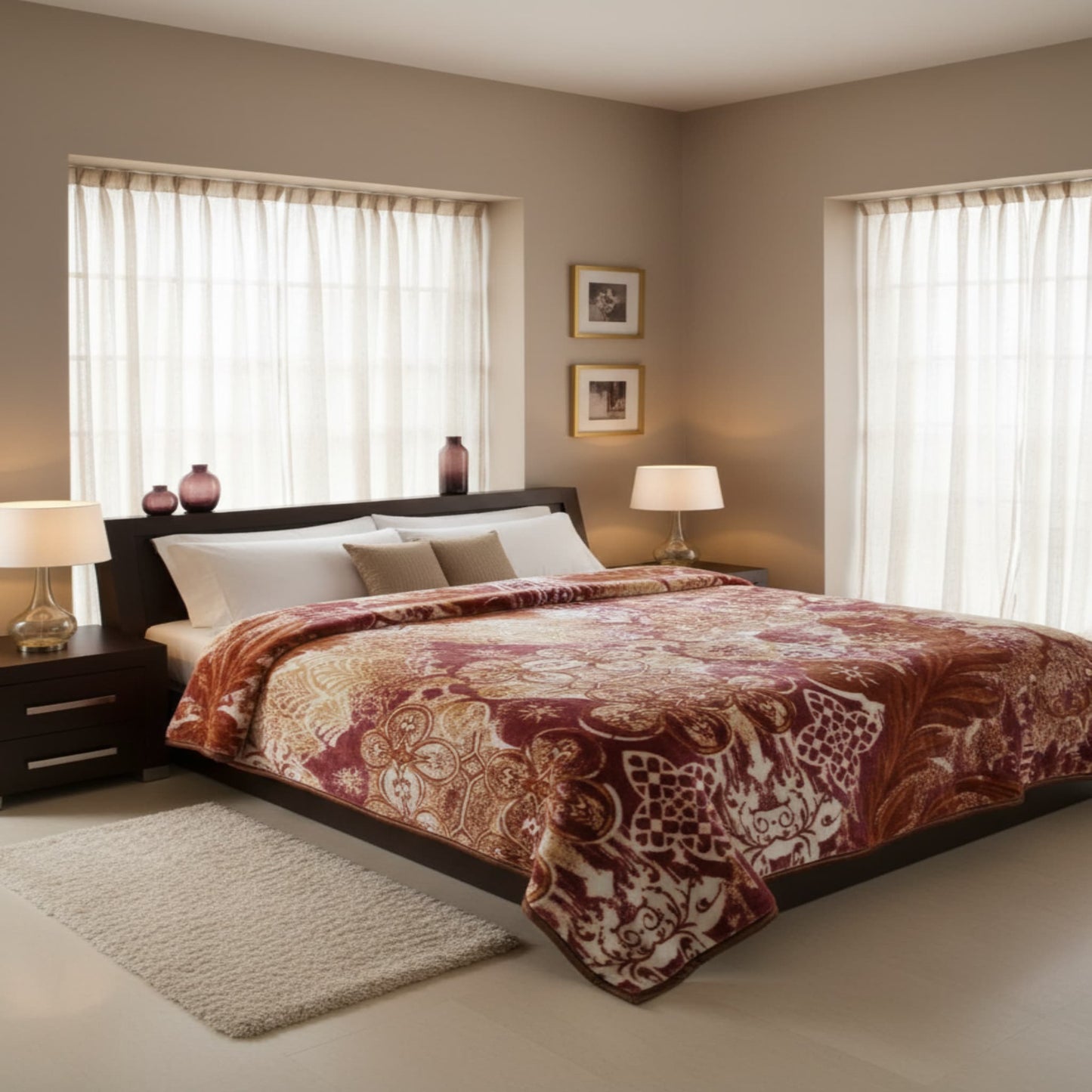 Maroon Soft Two Ply Mink Maroon Double Bed Blanket