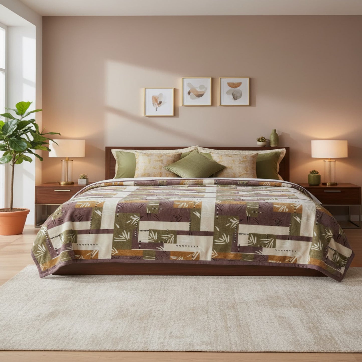 Pink Super Soft Top Class Double Bed Blanket with Geometric Design