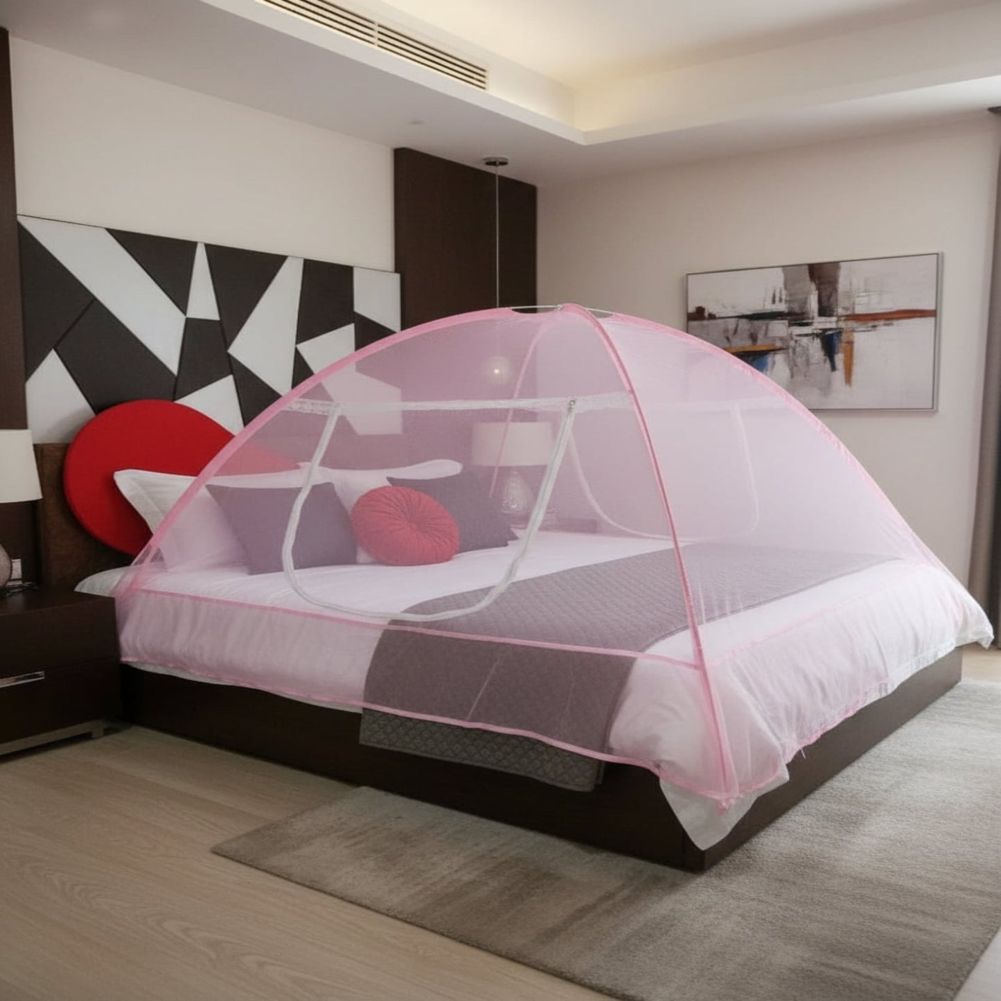 Pink Mosquito Net for Bed Double 6'*6.5'