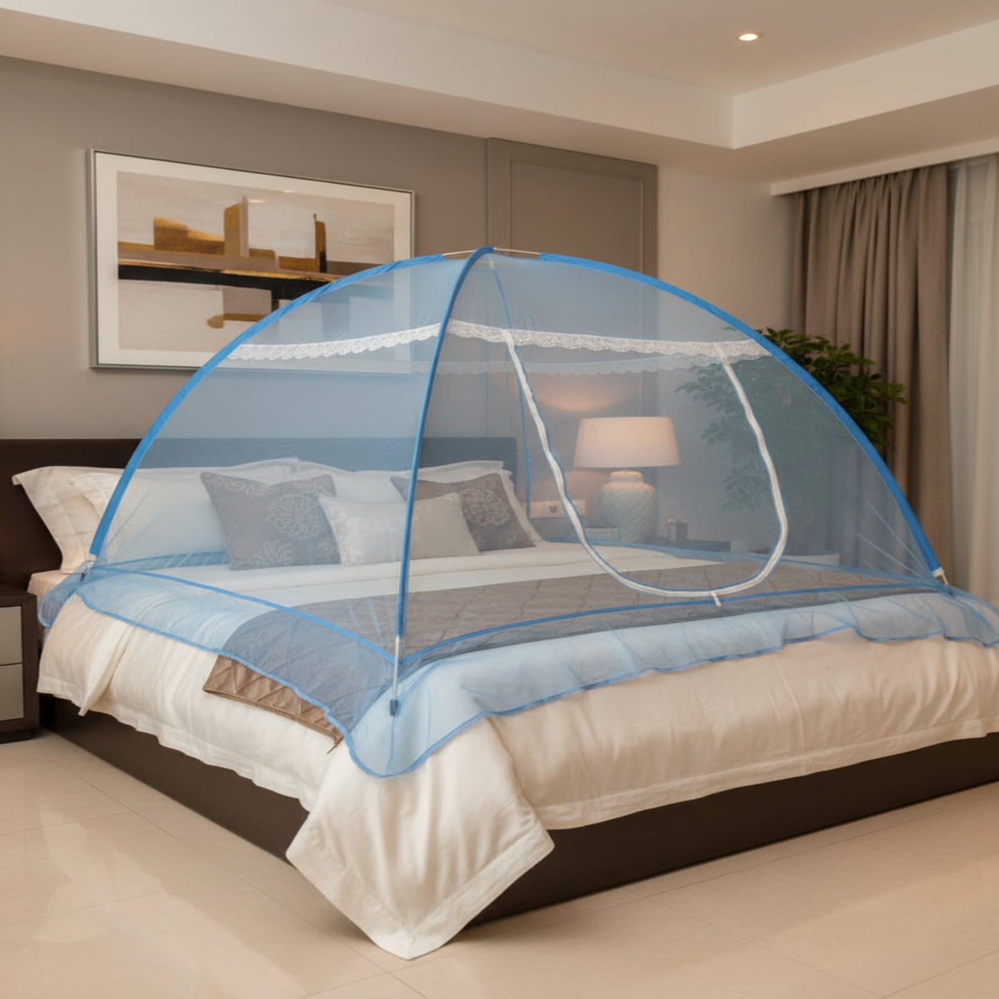 Blue Mosquito Net for Bed Double 6'*6.5'