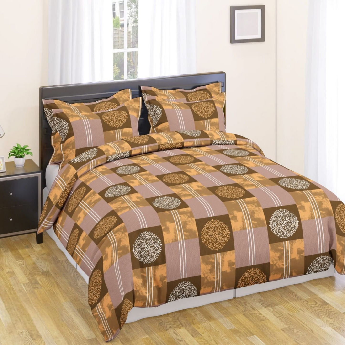 Brown Beige Cotton Double Bedsheet