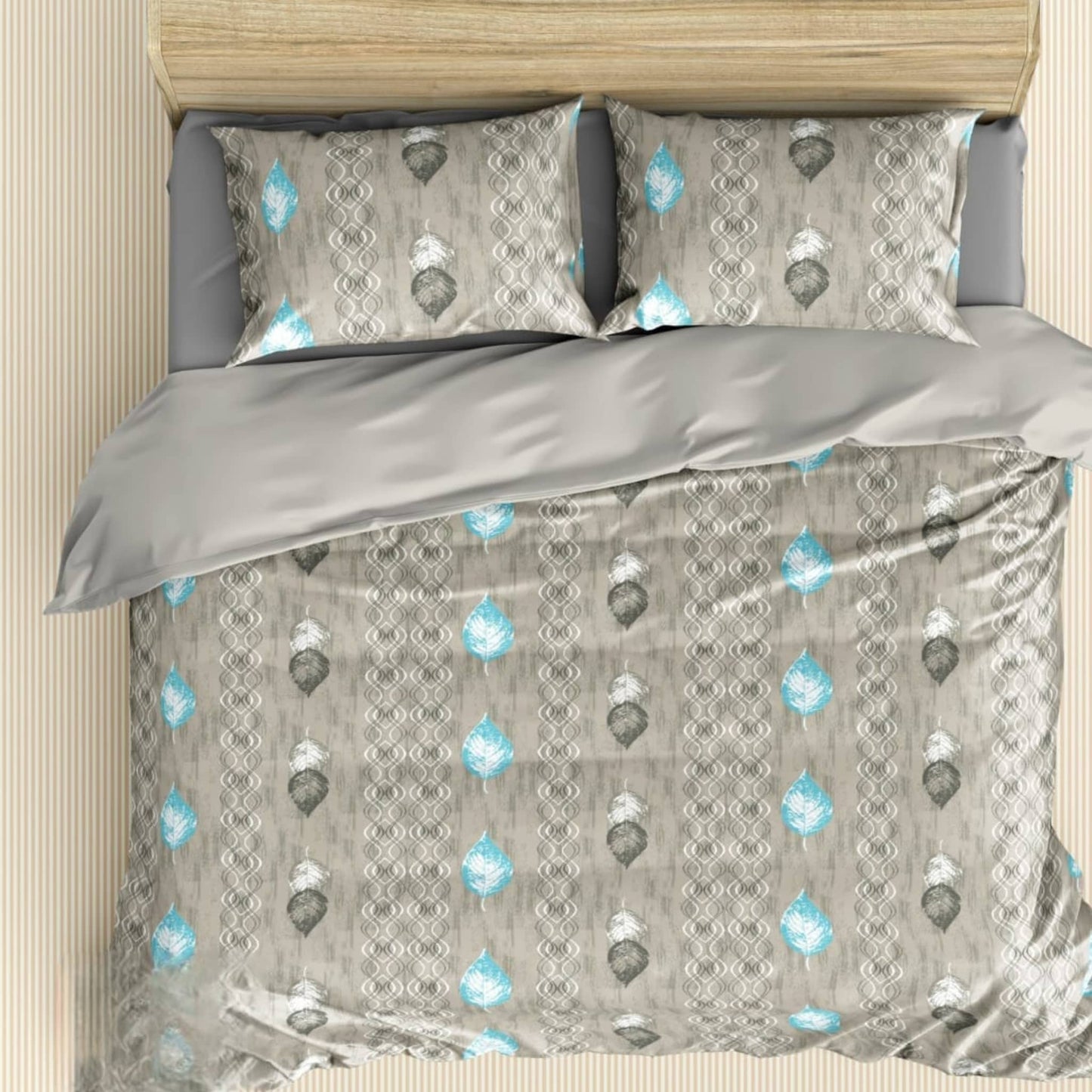 Light Grey Geometric 180TC Cotton Super King Size Bed Sheets With Pillow Covers