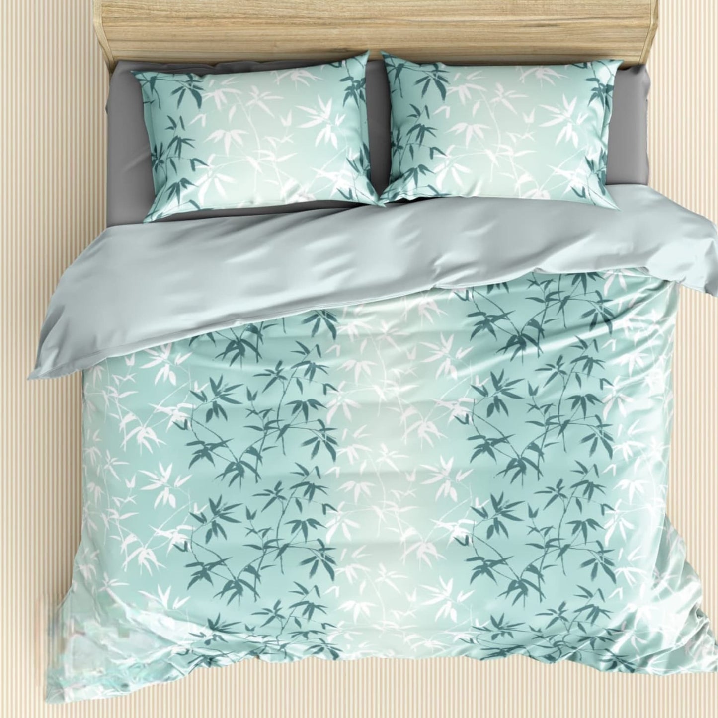 Green Floral leaf 180TC Cotton Super King Size Bed Sheets With Pillow Covers