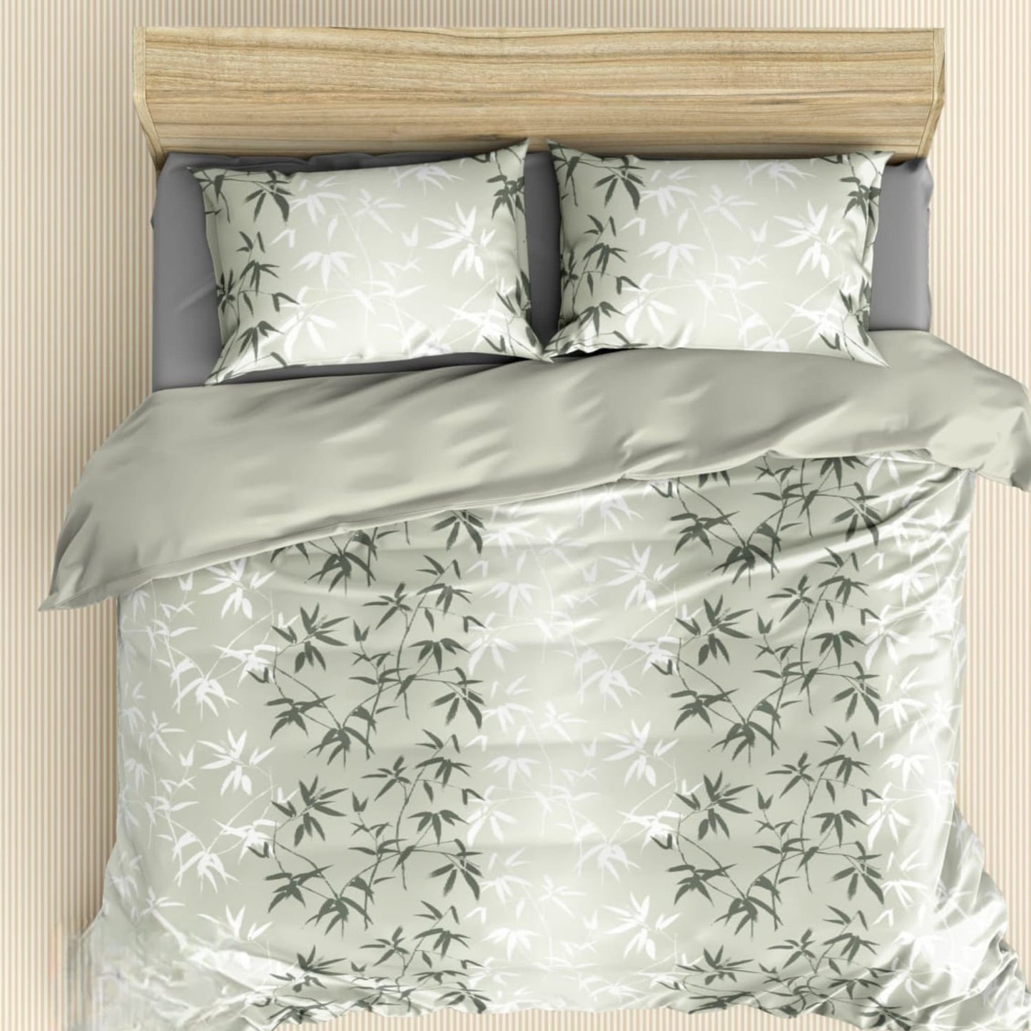 Green Leafy 180TC Cotton Super King Size Bed Sheets With Pillow Covers