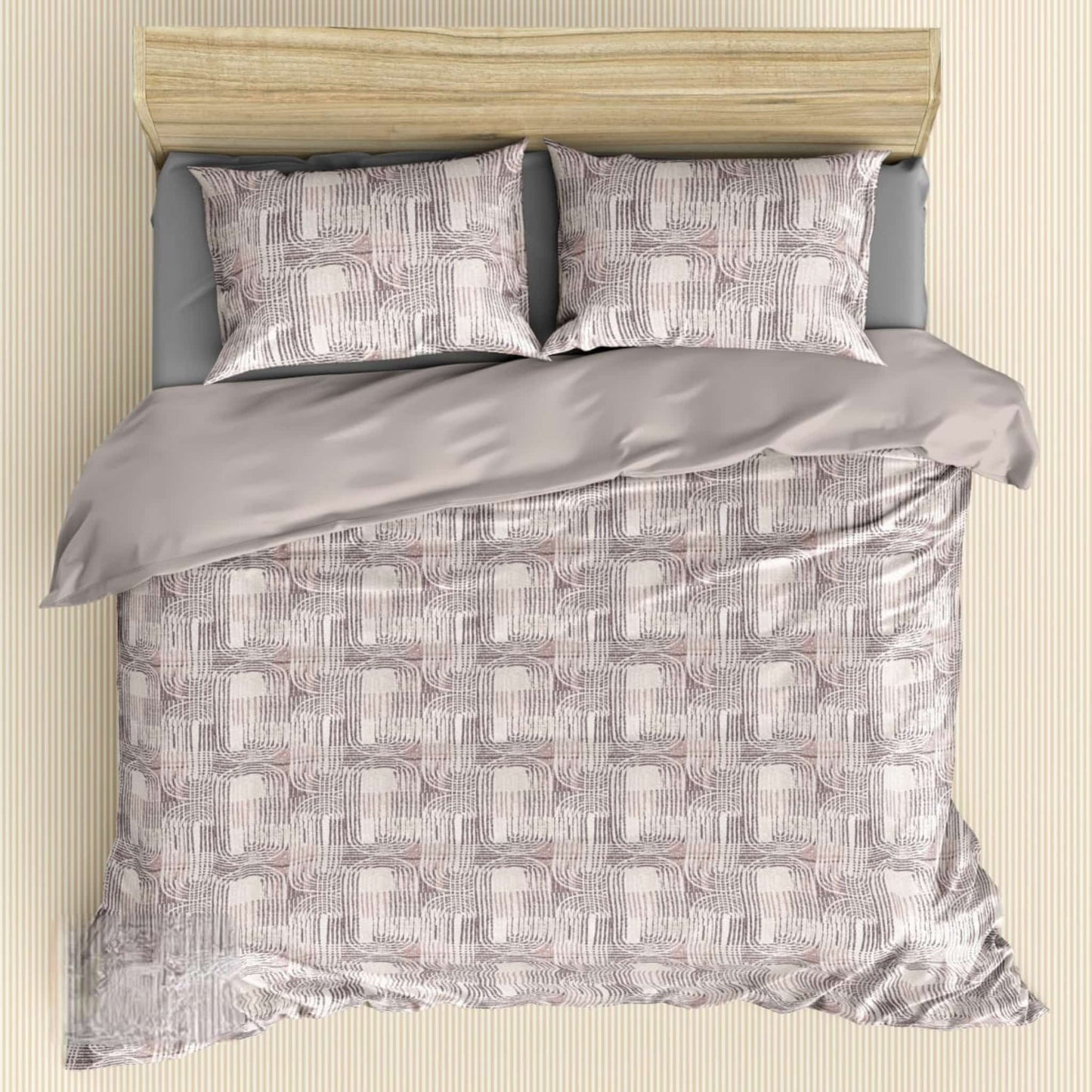 Beige Geometric 180TC Cotton Super King Size Bed Sheets With 2 Pillow Covers