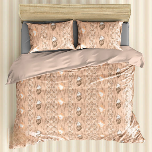 Peach Geometric 180 TC Cotton Super King Size Bed Sheets With  Pillow Covers