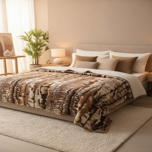 Soft Two Ply Double Bed Blanket with Geometric Design