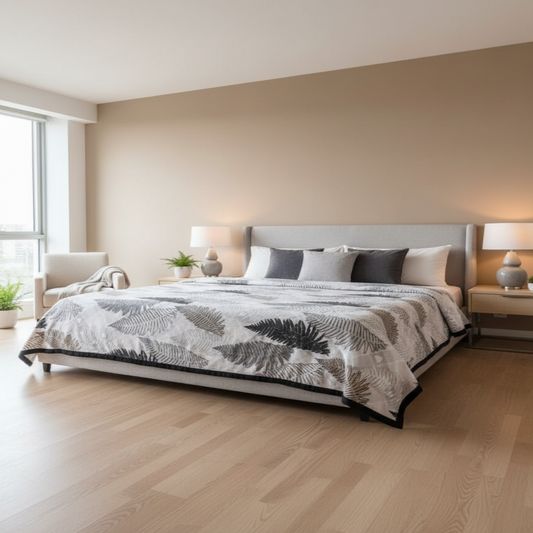 Super Soft Top Class Light Grey Double Bed Blanket with leafy Design