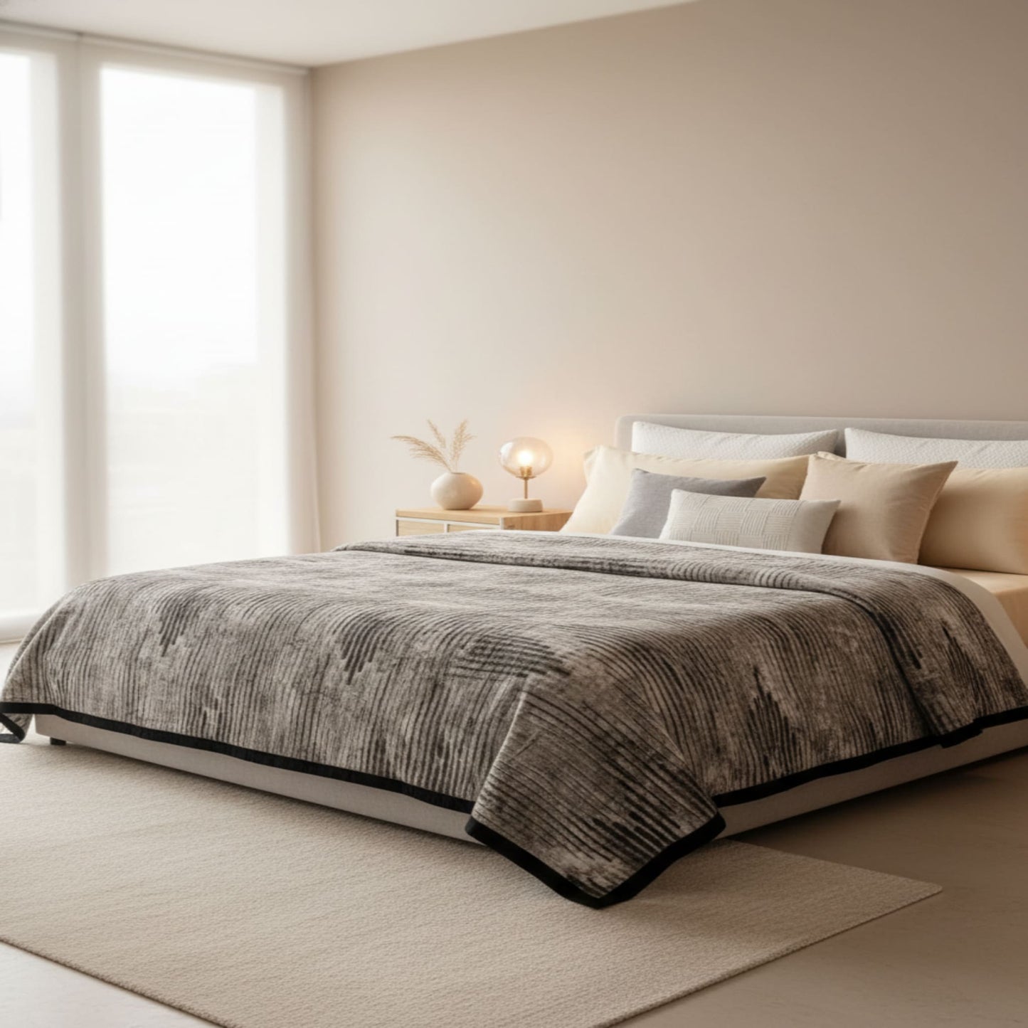 Light Green Super Soft Top Class Double Bed Blanket with Geometric 