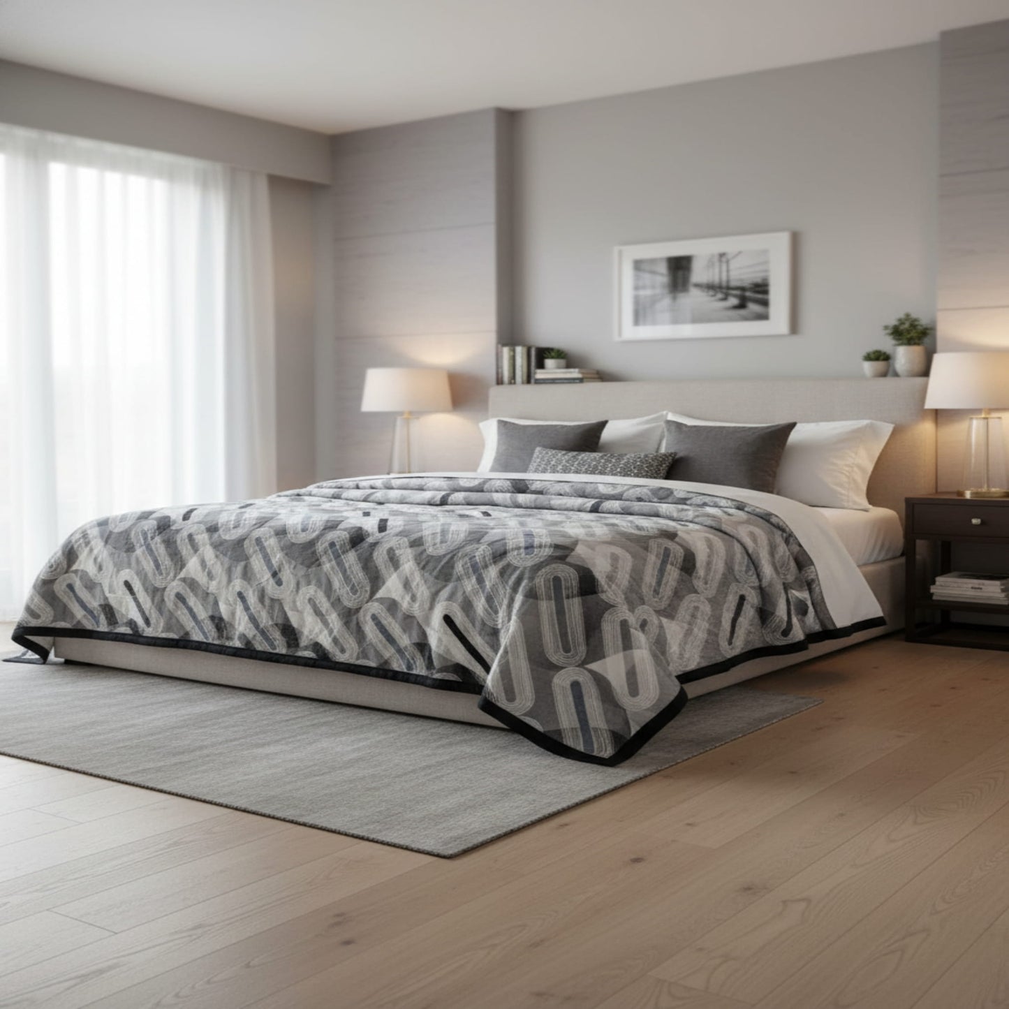 Light Grey Super Soft Top Class Double Bed Blanket with Geometric Design