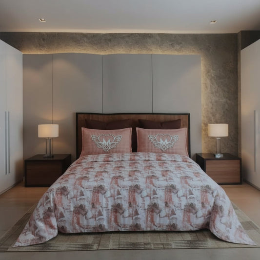 Beige Geometric Cotton Single Bedsheet With Pillow Covers