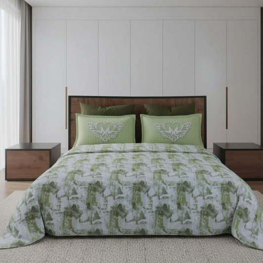 Green Geometric Cotton Single Bedsheet With Pillow Covers