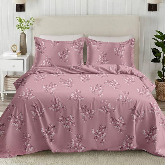 Pink Leafy  210TC Cotton Double Bed King Size Bed sheet With  Pillow Covers