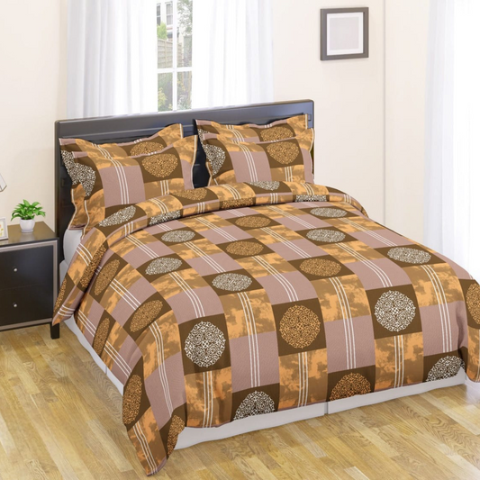 Brown Beige Cotton Double Bedsheet