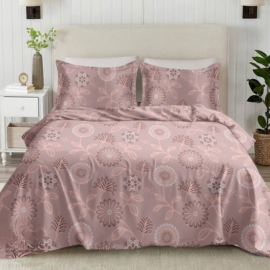 Pink Floral Pattern 210TC Cotton King Bedsheet With Two Pillow Covers
