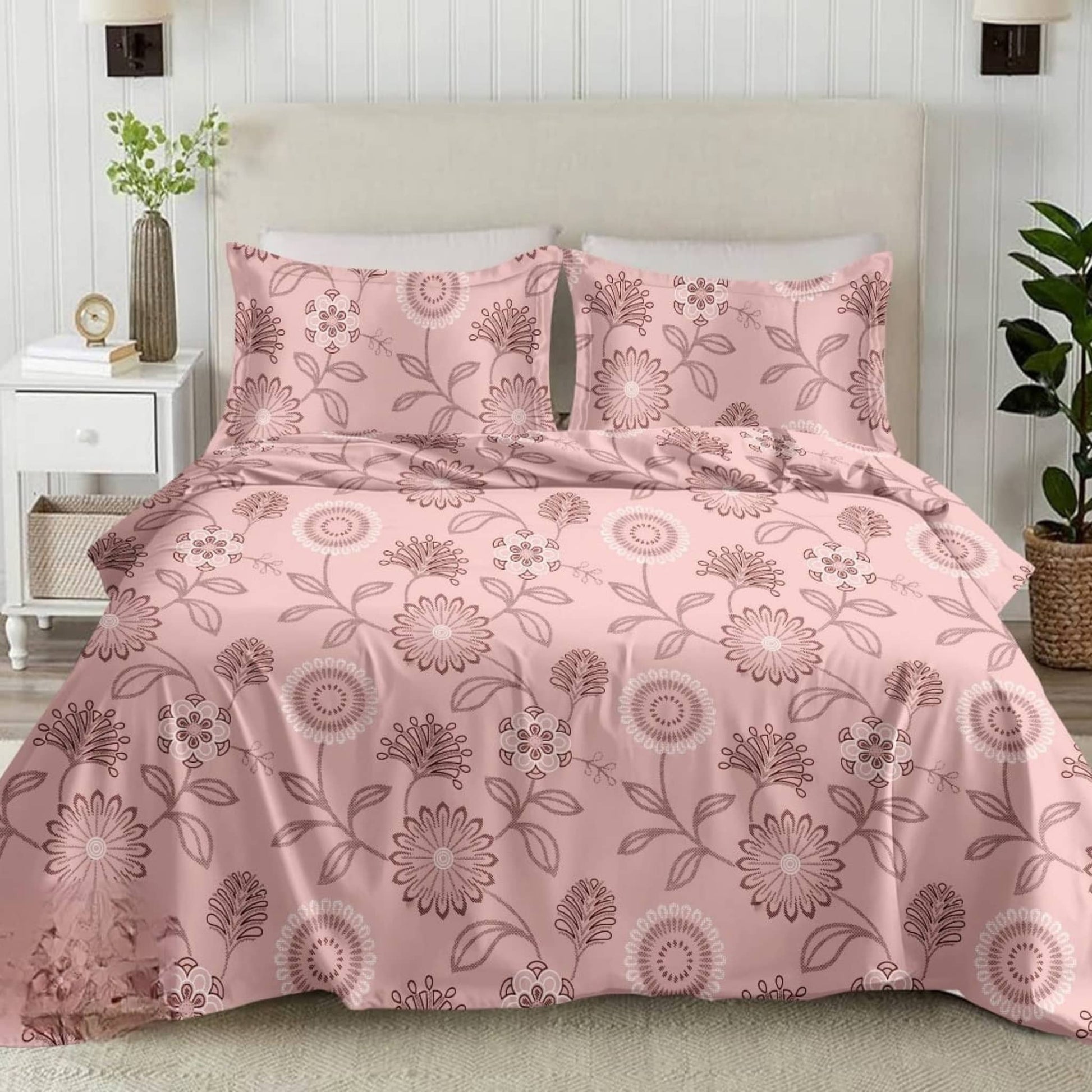 Pink  210TC Cotton Double Bed King Size Bed sheet  With Pillow Covers
