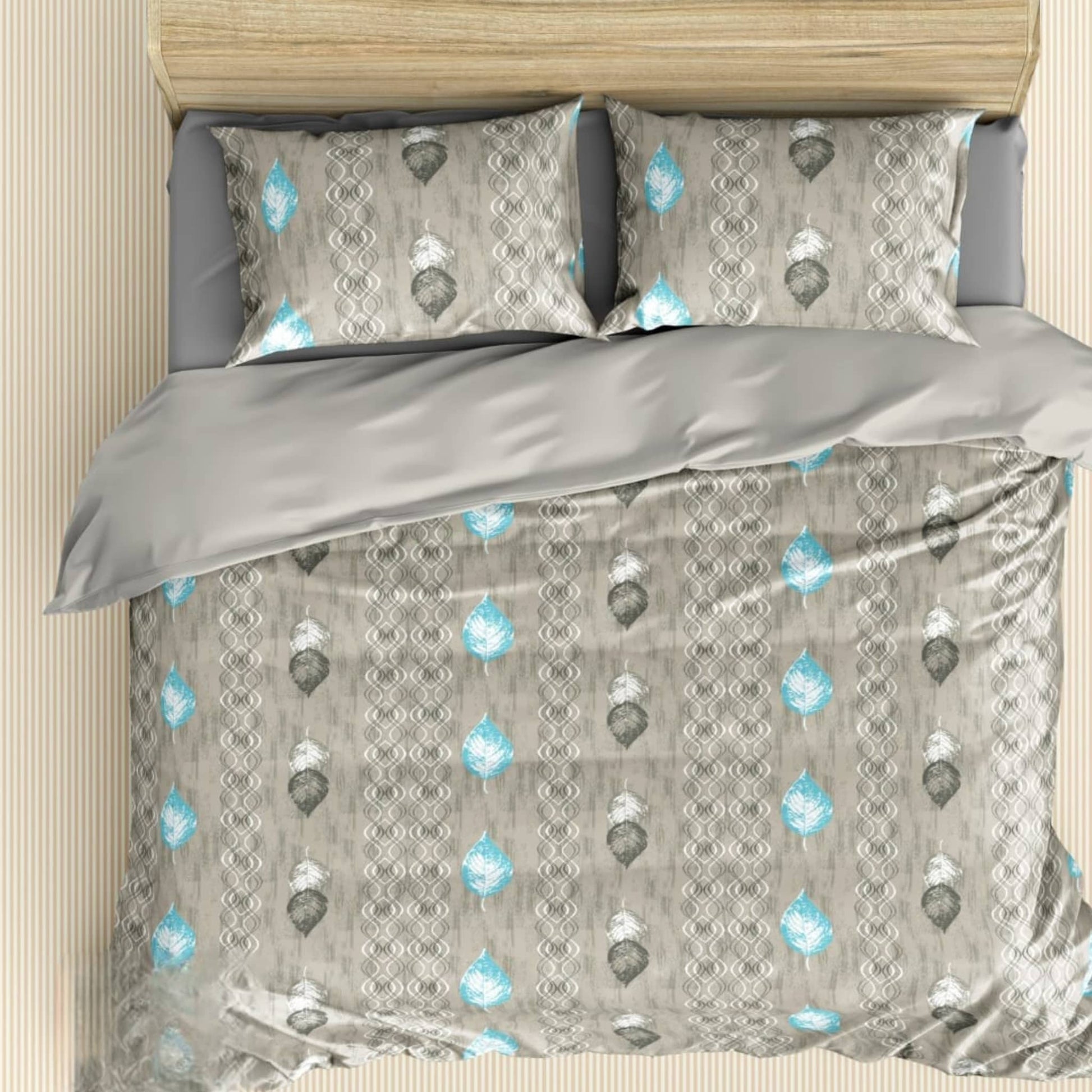 Light Grey Geometric  180TC Cotton Super King Size Bed Sheets  With Pillow Covers