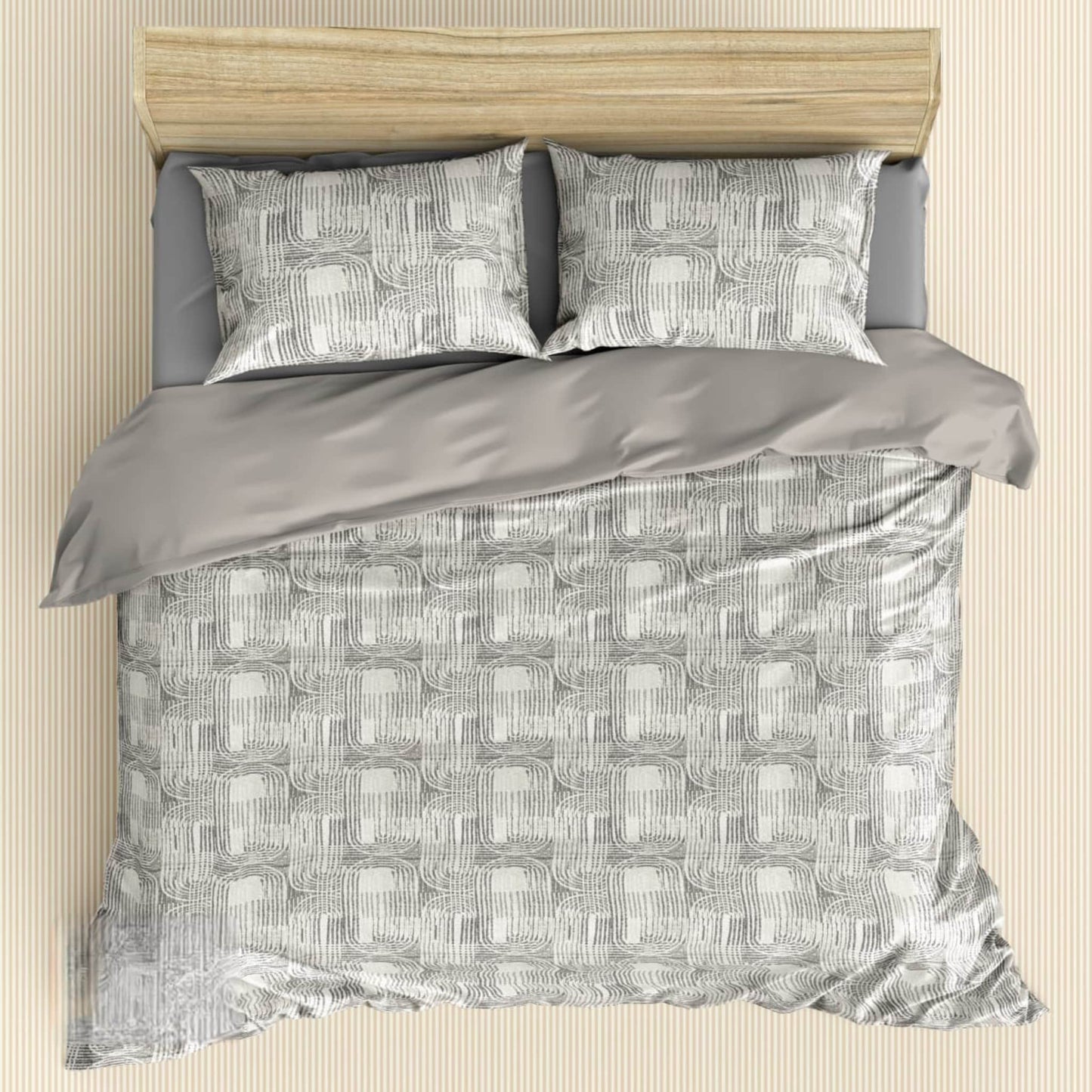 Grey Geometric 180TC Cotton Super King Size Bed Sheets With Two Pillow Covers