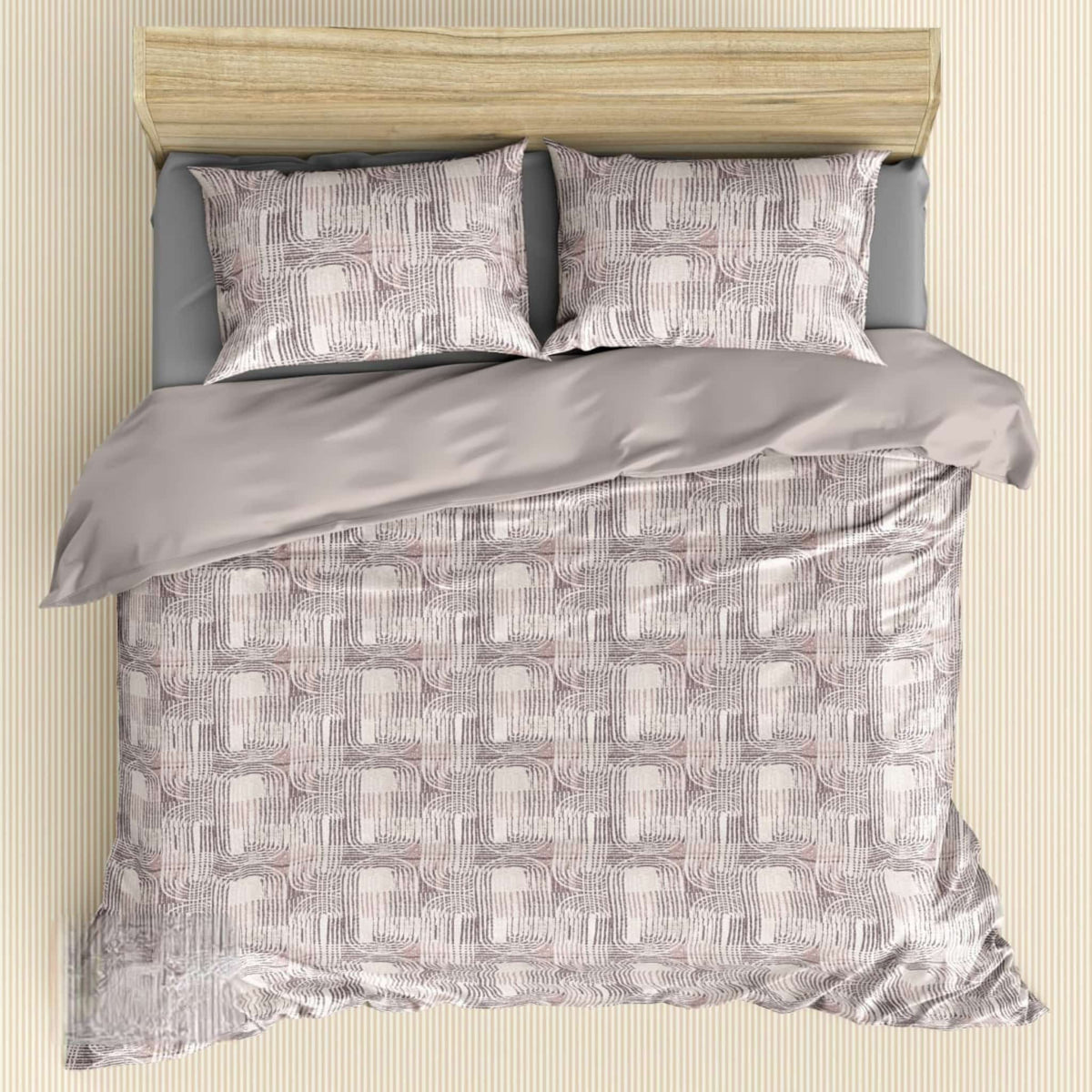 Beige Geometric Pattern 180TC Cotton Super King Size Bed Sheets With 2 ...