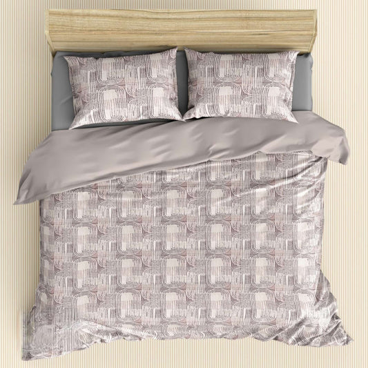 Beige Geometric  180TC Cotton Super King Size Bed Sheets  With 2 Pillow Covers