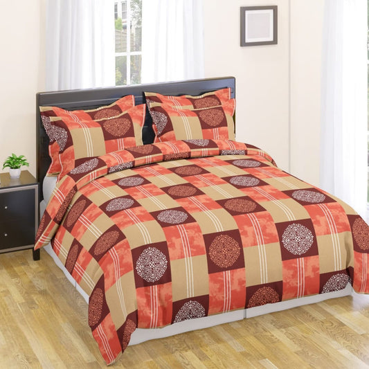 Maroon Beige Geometric  150 TC Cotton Double Bedsheet With Pillow Covers