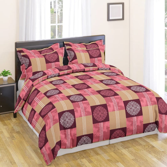 Pink Yellow Geometric  150 TC Cotton Double Bedsheet With  Pillow Covers