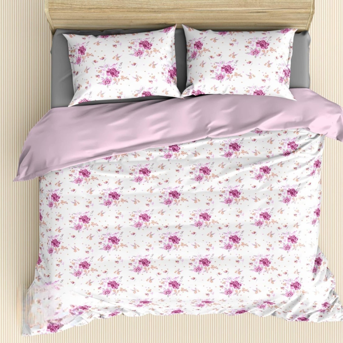 White Pink Floral 180TC Cotton Super King Size Bed Sheets  With  Pillow Covers