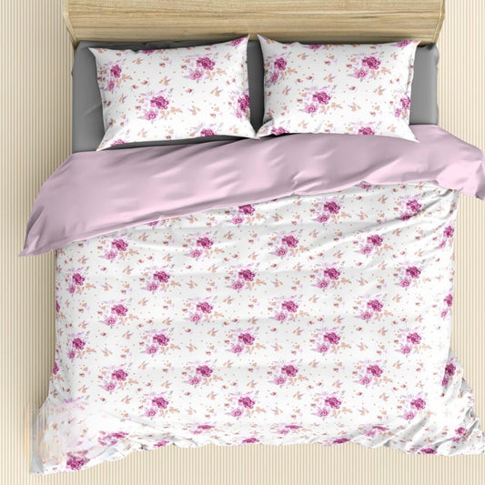 White Pink Floral 180TC Cotton Super King Size Bed Sheets  With  Pillow Covers