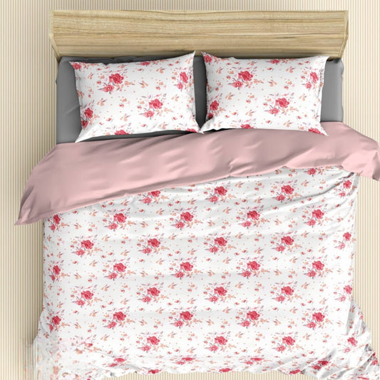 White Floral  180TC Cotton Super King Size Bed Sheets With Pillow Covers